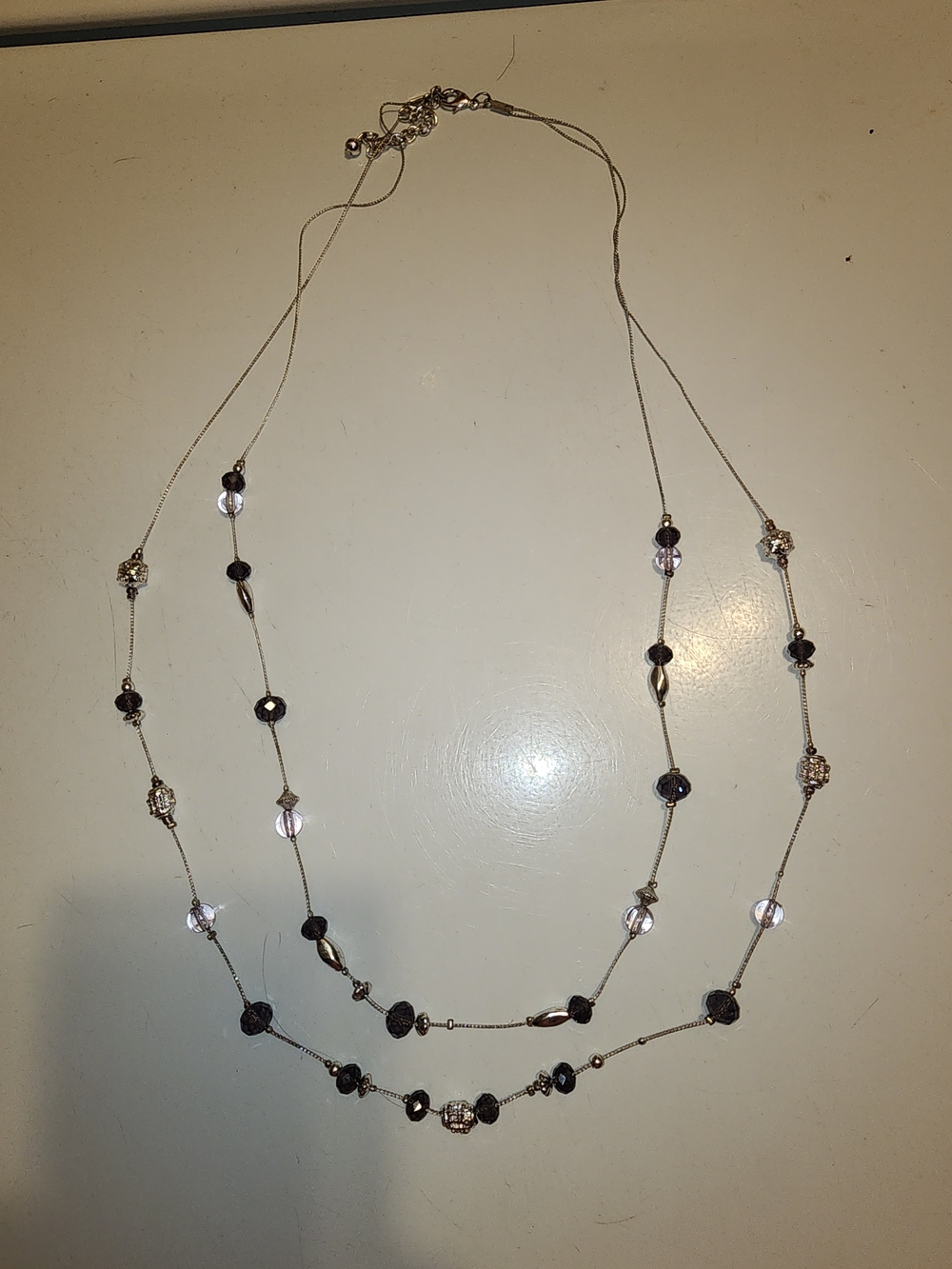 Source Unknown Silver-Tone Layered Necklace with Black and Clear Beads